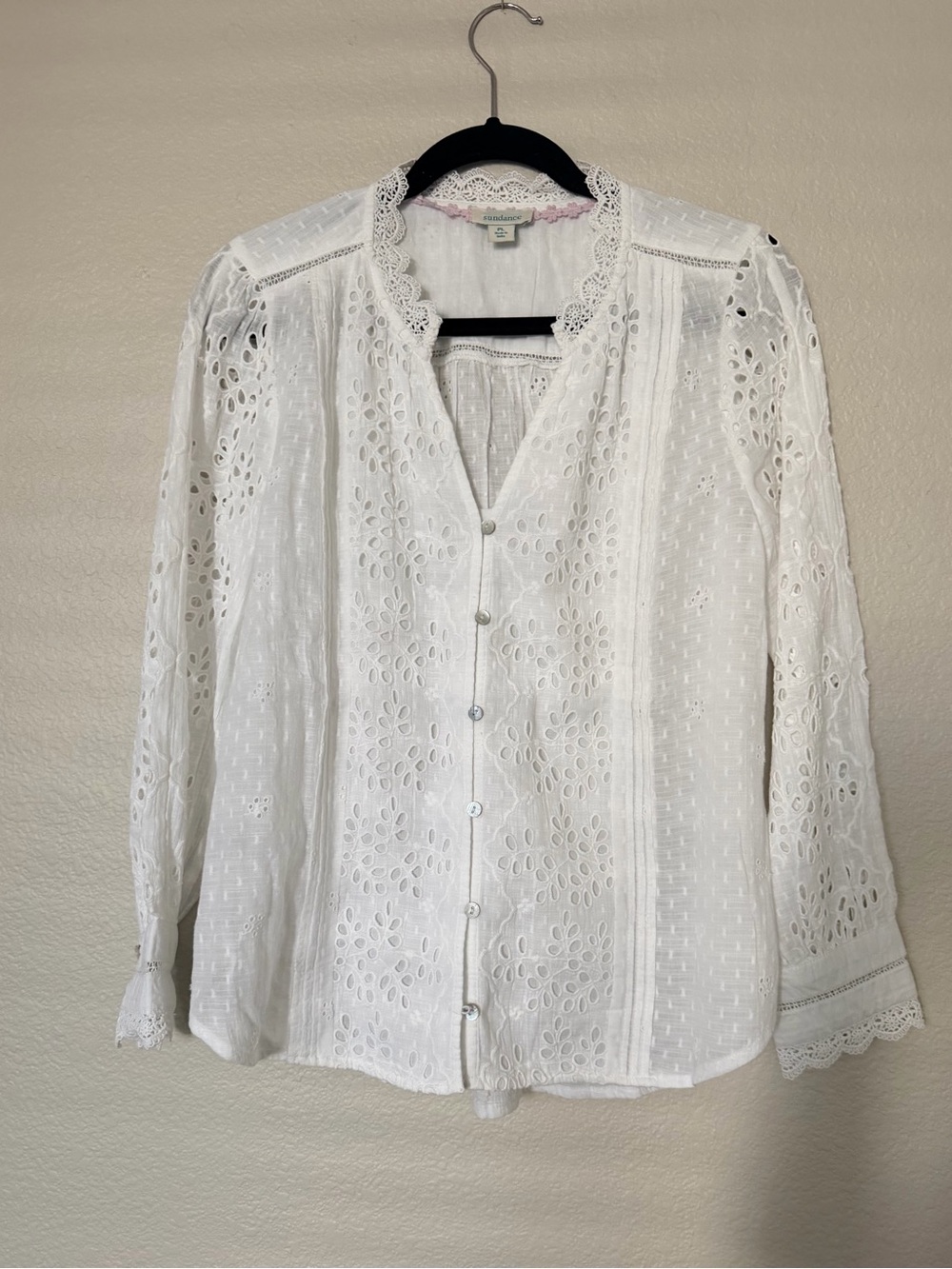 Sundance White Lace Eyelet Button-Front Women's Top